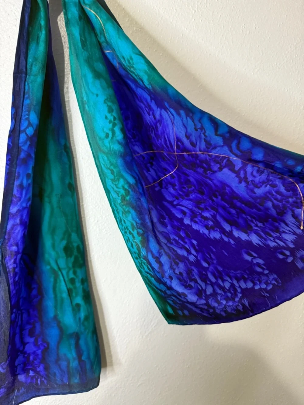 Unbranded Vibrant Blue-Green Scarf with Gold Accent. No tags. 60”X11”.